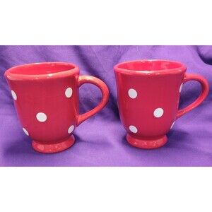 Terramoto Ceramic Red And White Polka Dot Coffee Mug Tea Cup Set of 2